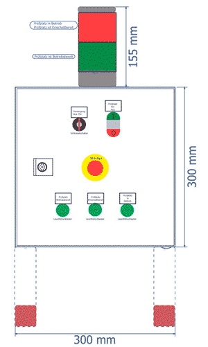 Technische Zeichnung des Produktes PT 106 mit Montagegestell.